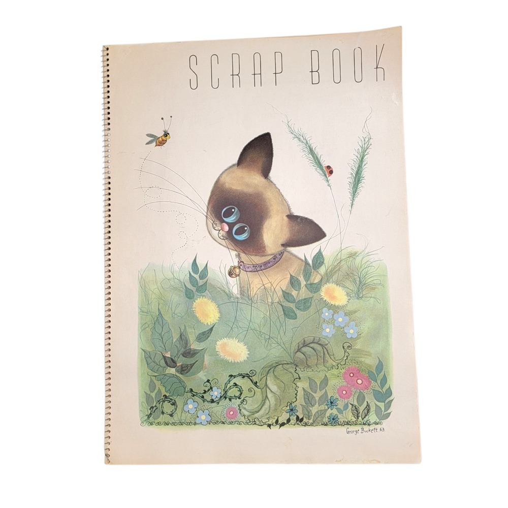 Vtg 1963 George Buckett Big Eyed Siamese Kitty Kitten Cat Scrap‎ Book Spiral Art